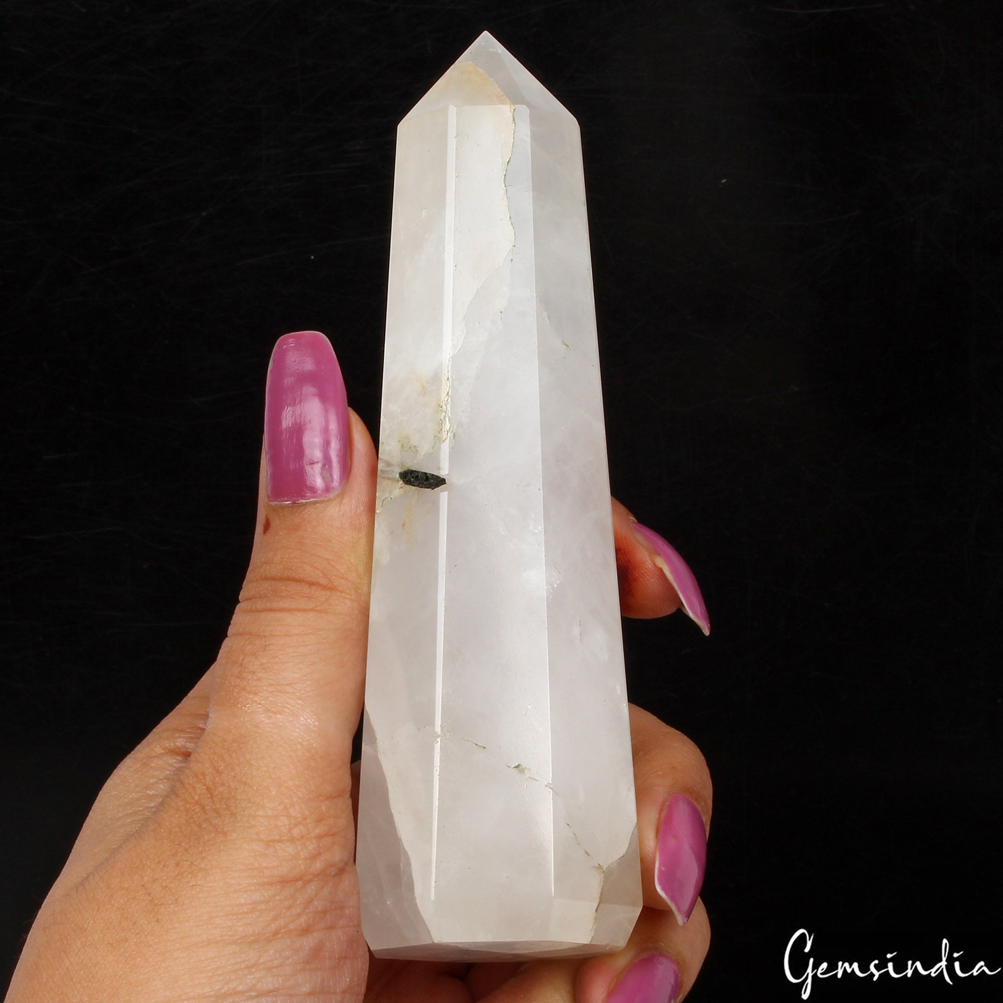 4.7" Natural Black Tourmaline Rutilated Quartz Tower Crystal Point Obelisk Stone