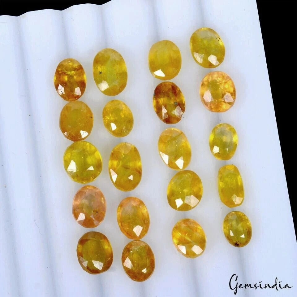 Certified 43.10 Ct/20 Pcs Natural Untreated Yellow Ceylon Sapphire Oval Gems Lot