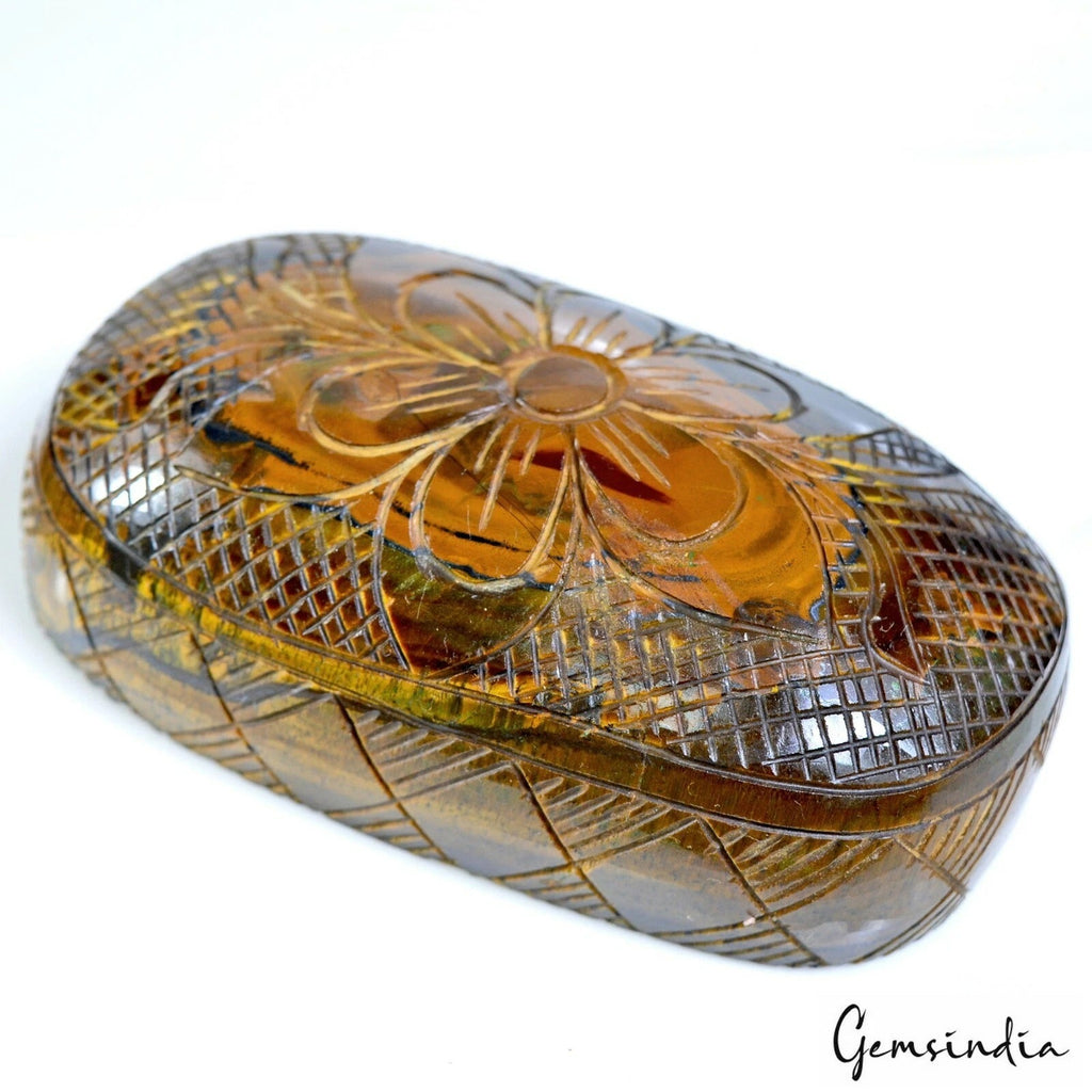 Huge 2260 Cts Natural Tiger eye Untreated Oval Shape Floral Hand Carved Gemstone