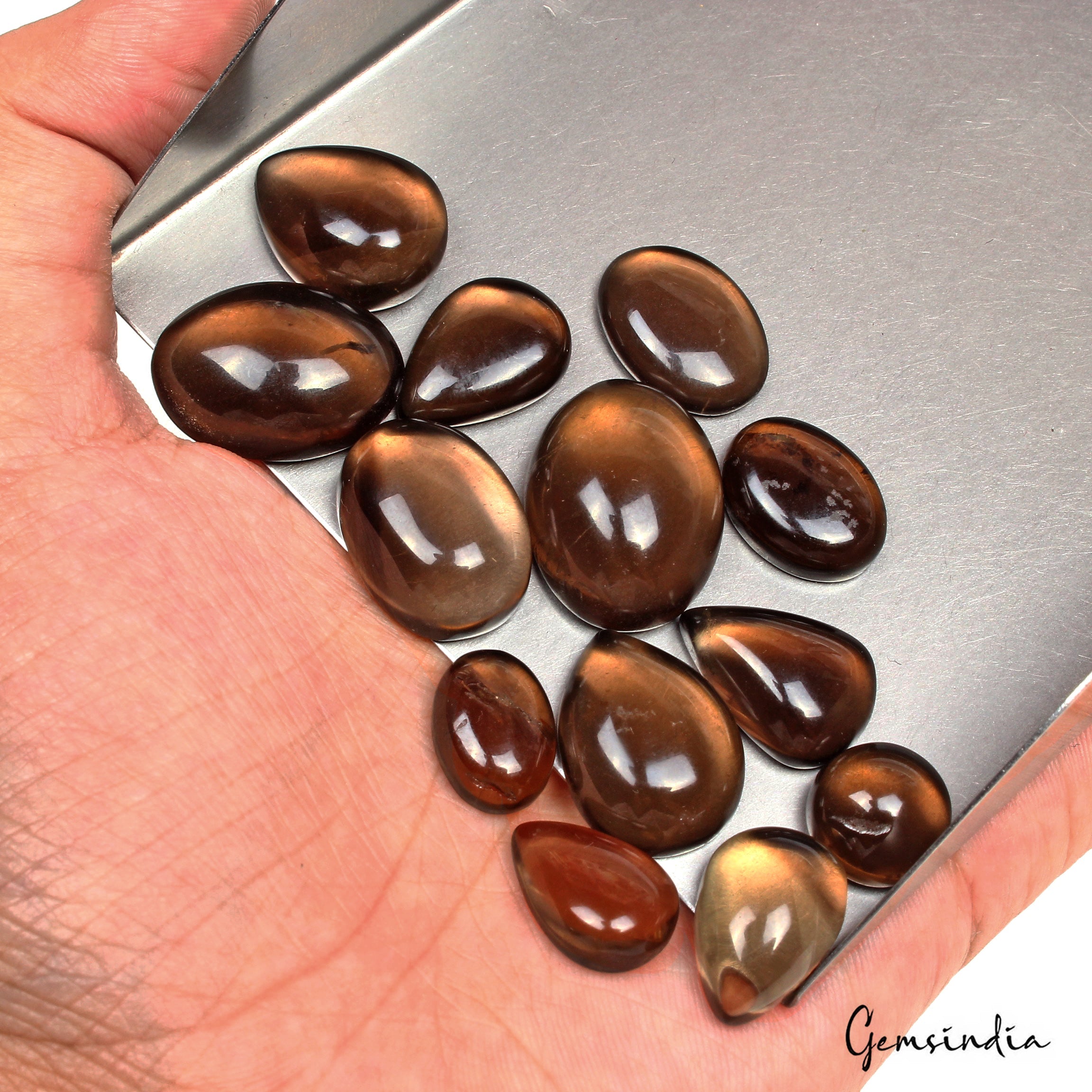 155 Cts/13 Pcs Natural Untreated Brown Smoky Mix Cab Loose Gems Lot For Jewelry