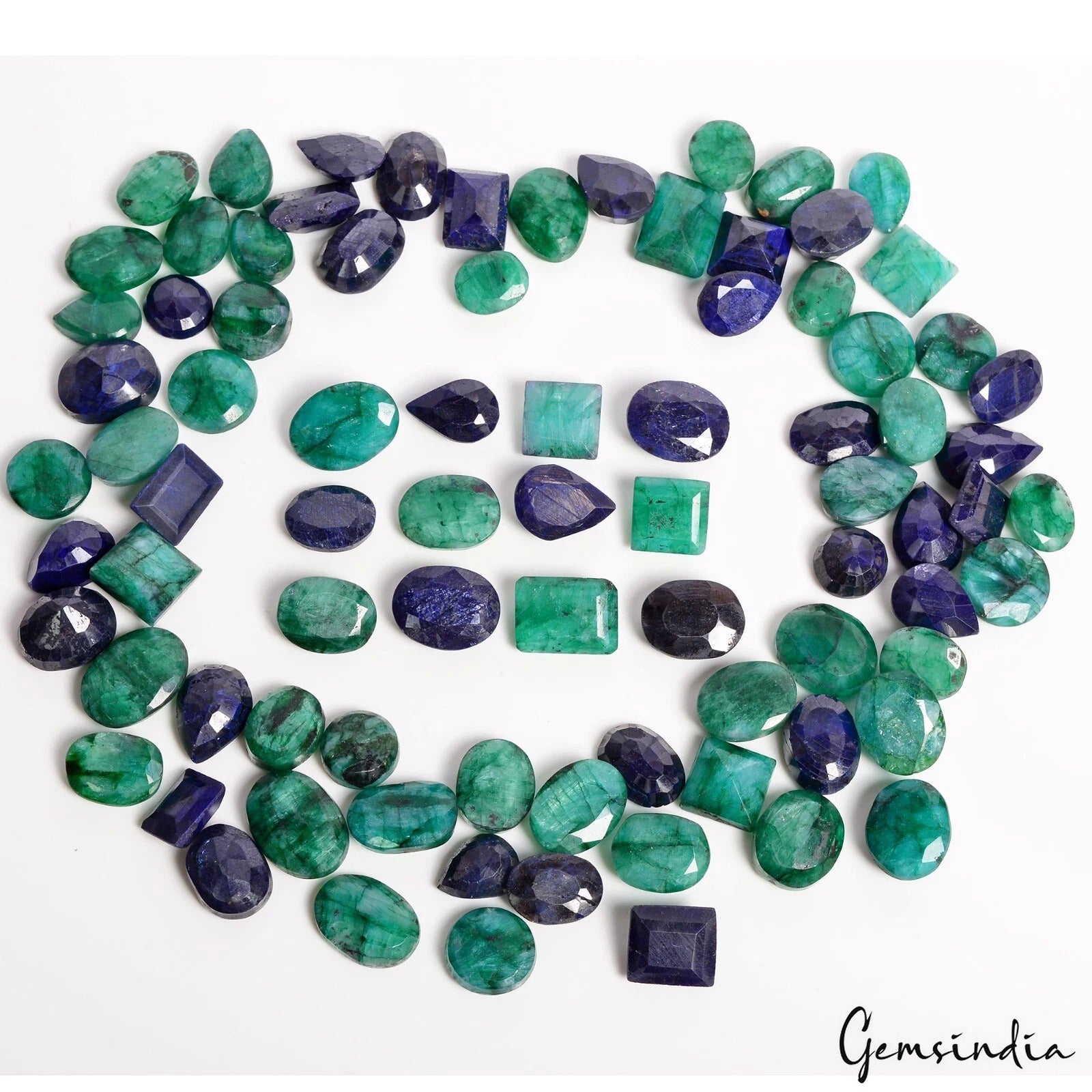 830 Ct/84 Pcs Natural Emerald Sapphire Mix Cut Loose Ring Size Gemstones 10-16mm