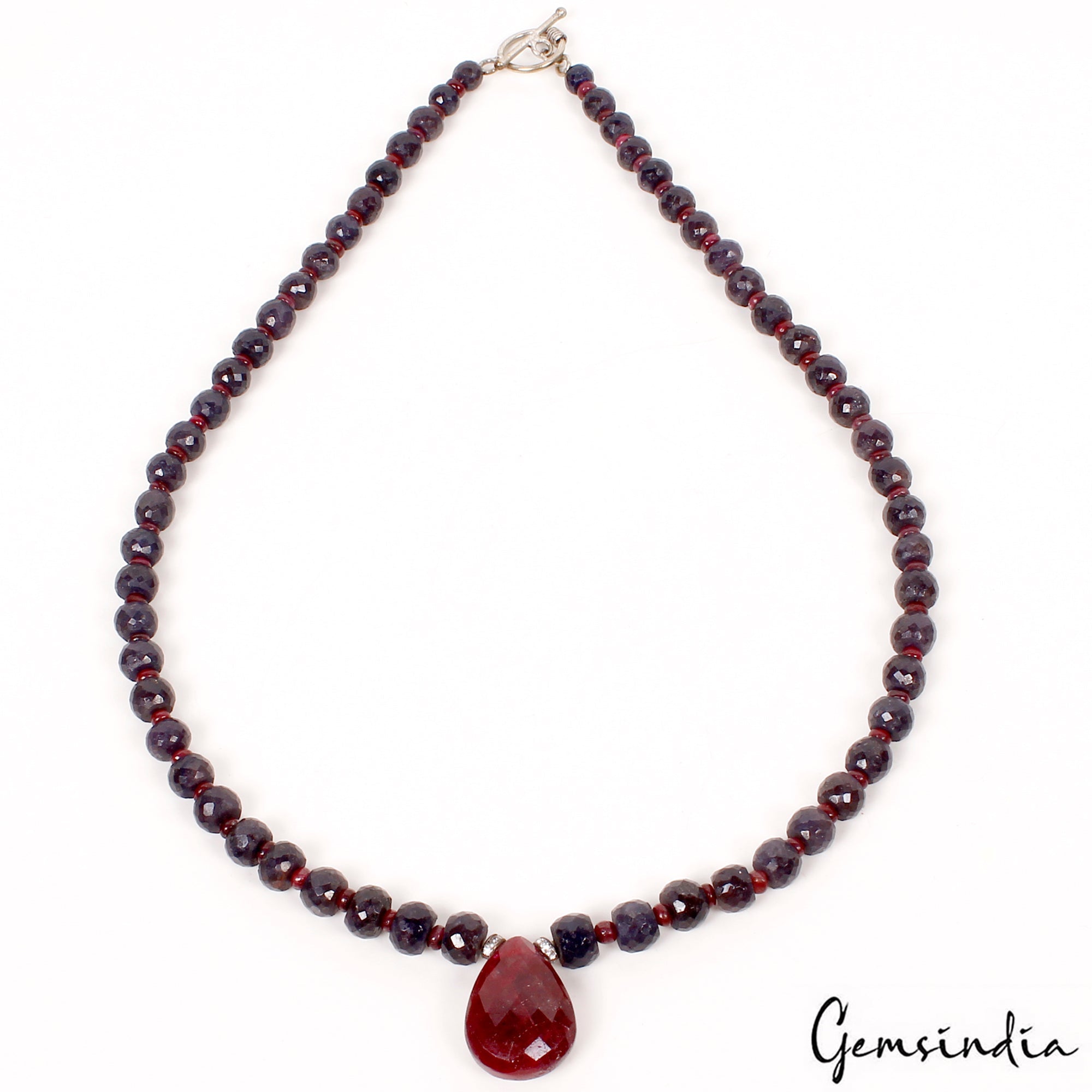 22" Natural Ruby & Sapphire Gemstone Handmade Pendant Necklace for Women 445 Ct