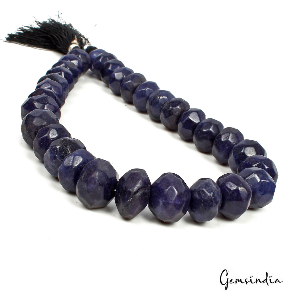 380 Cts/31 Pcs Natural Dark Blue Quartz Round Faceted Drilled Bead Strand 12"