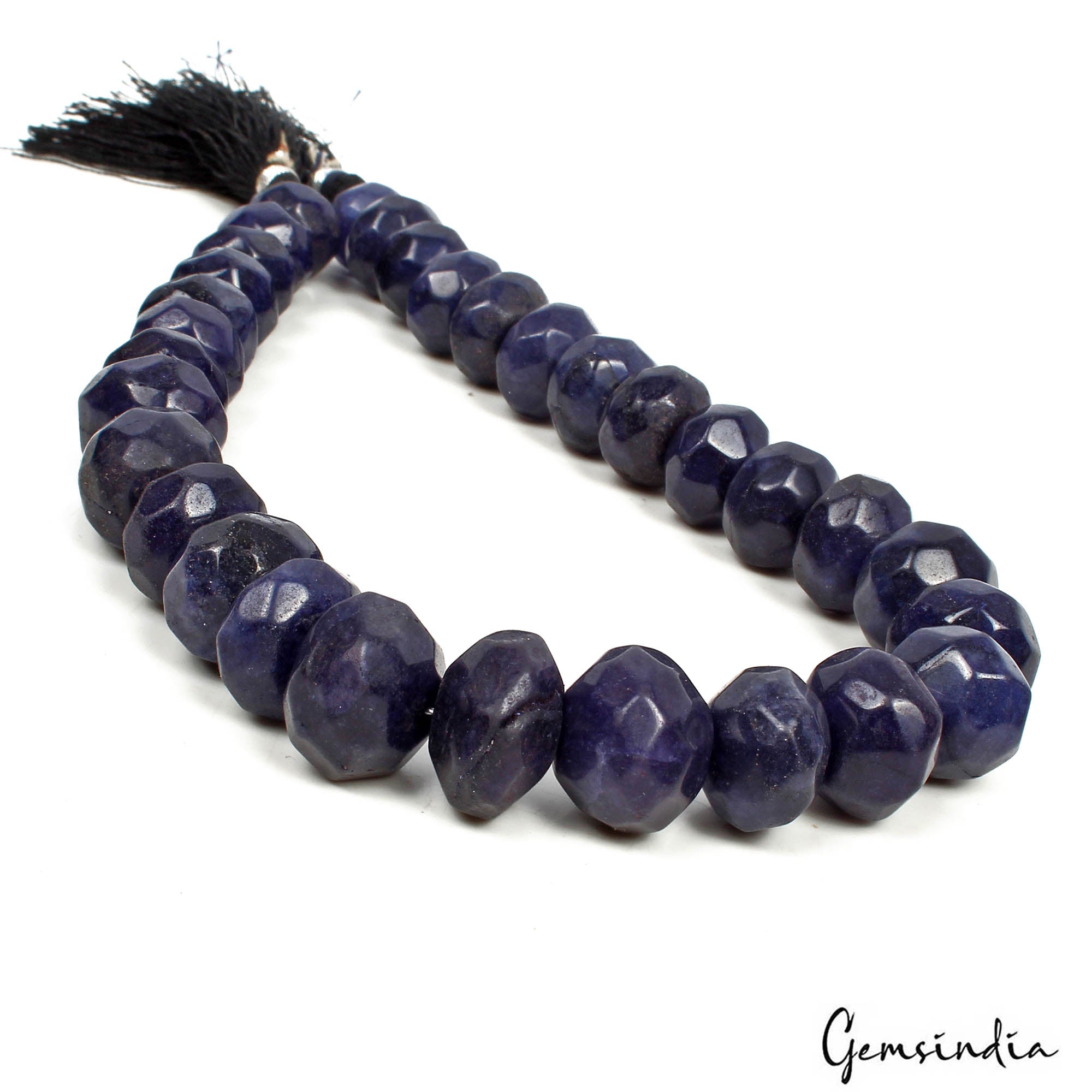 380 Cts/31 Pcs Natural Dark Blue Quartz Round Faceted Drilled Bead Strand 12"