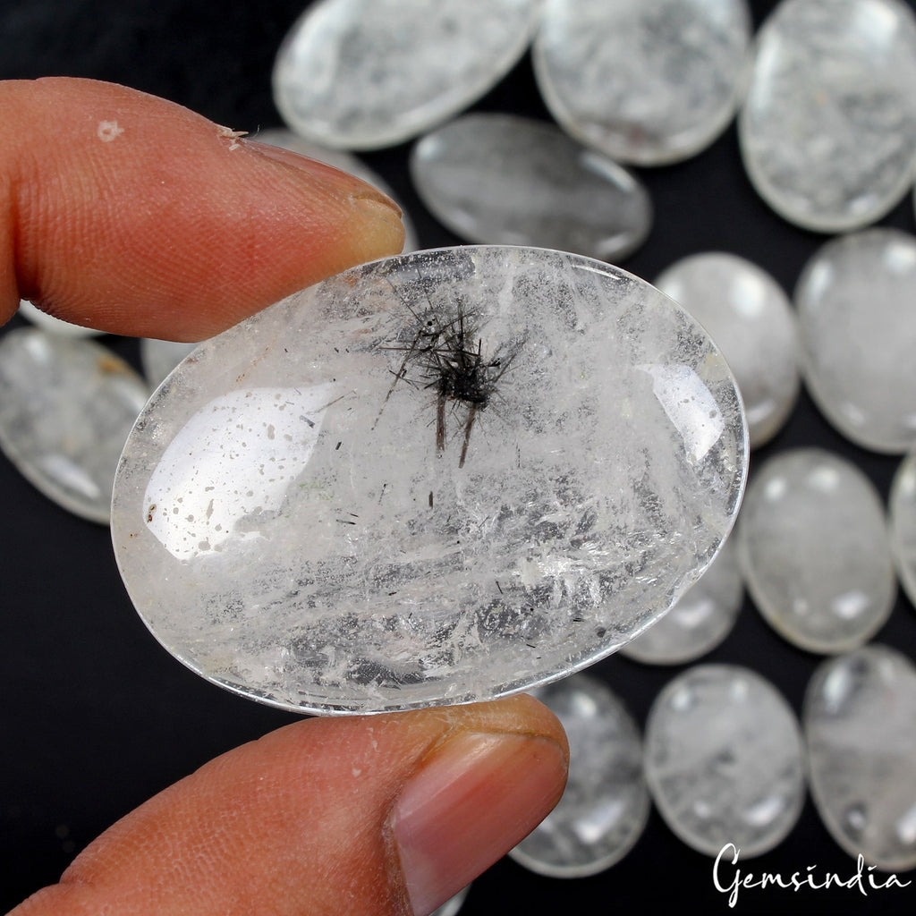 Natural Black Needle Rutile Quartz Oval Cabochon Loose Gemstones Lot~ 800 Cts