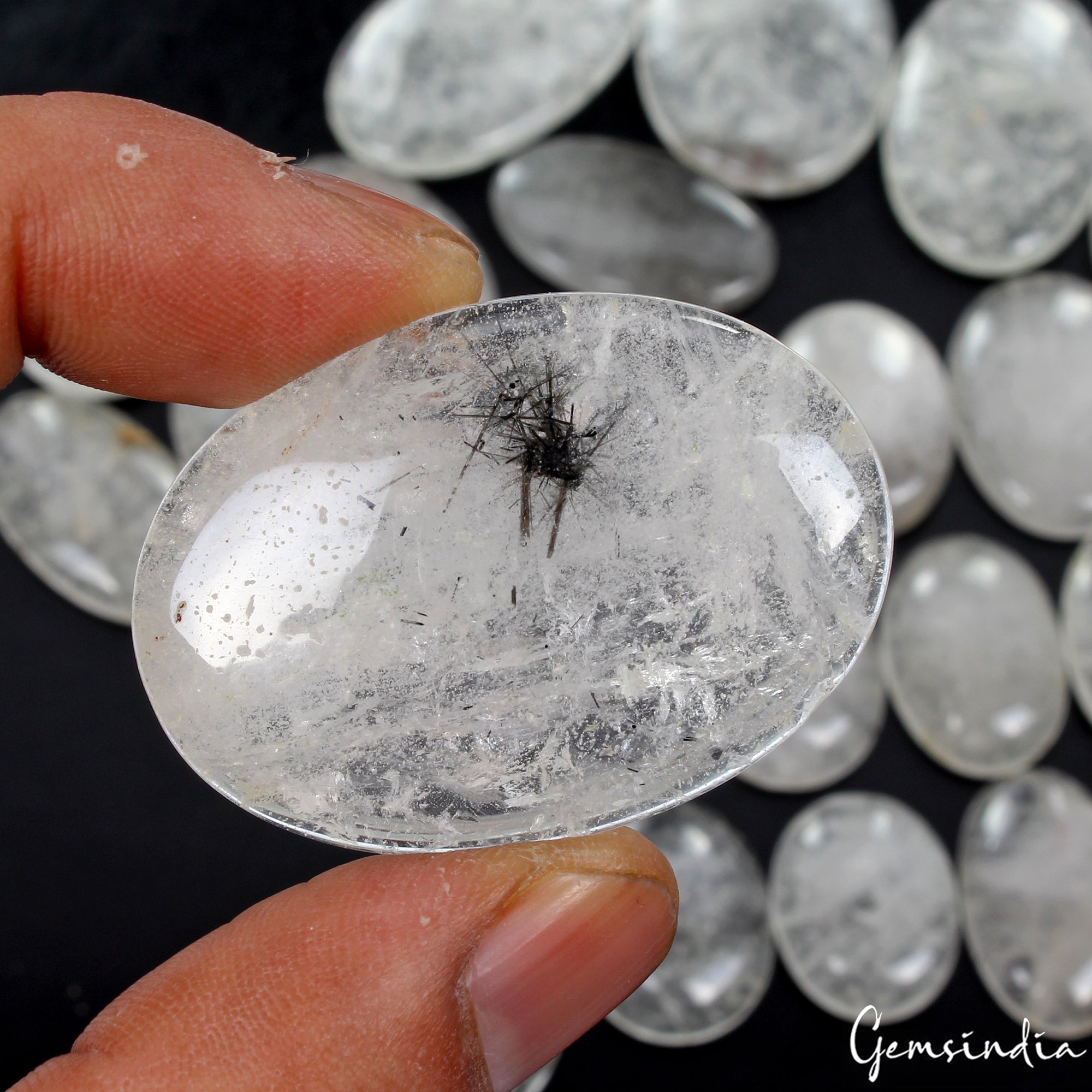 Natural Black Needle Rutile Quartz Oval Cabochon Loose Gemstones Lot~ 800 Cts