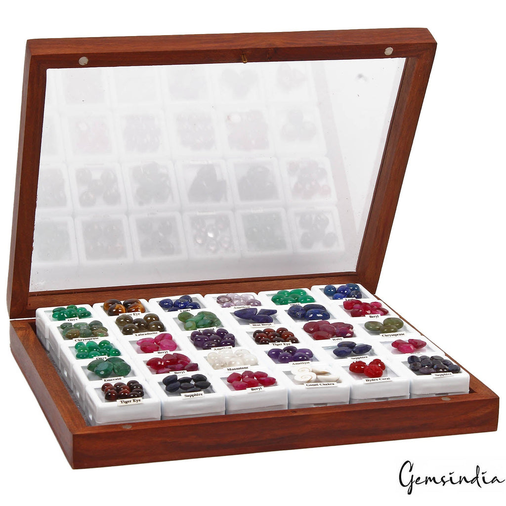181 Pcs Estate Genuine Semi Precious Loose Multi Color Gem Collection+Wooden Box