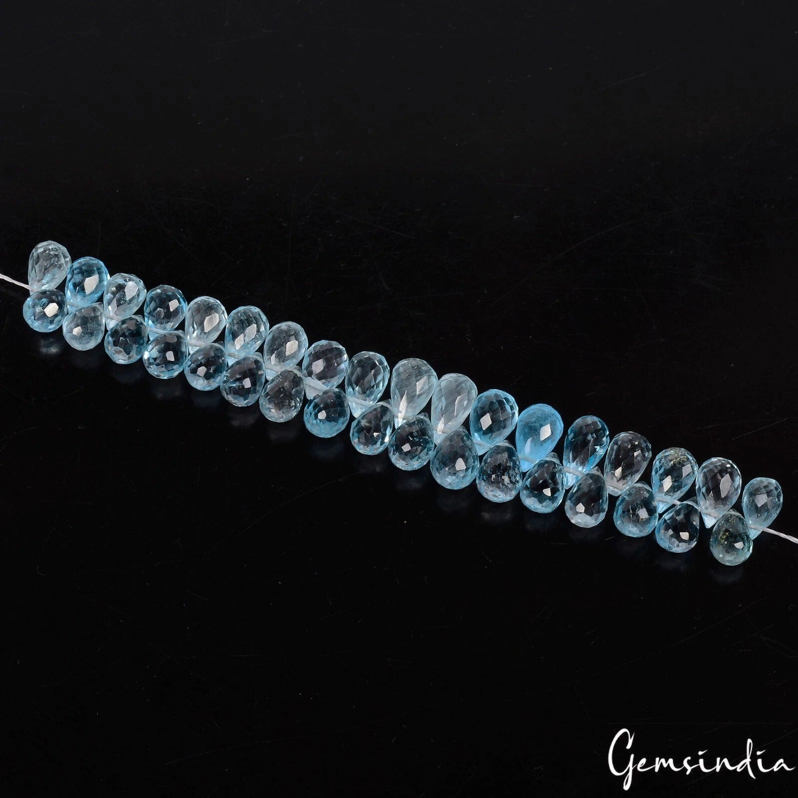 35 Pc Natural London Blue Topaz 8mm-10mm Loose Pear Drop Faceted Bead/Briolettes