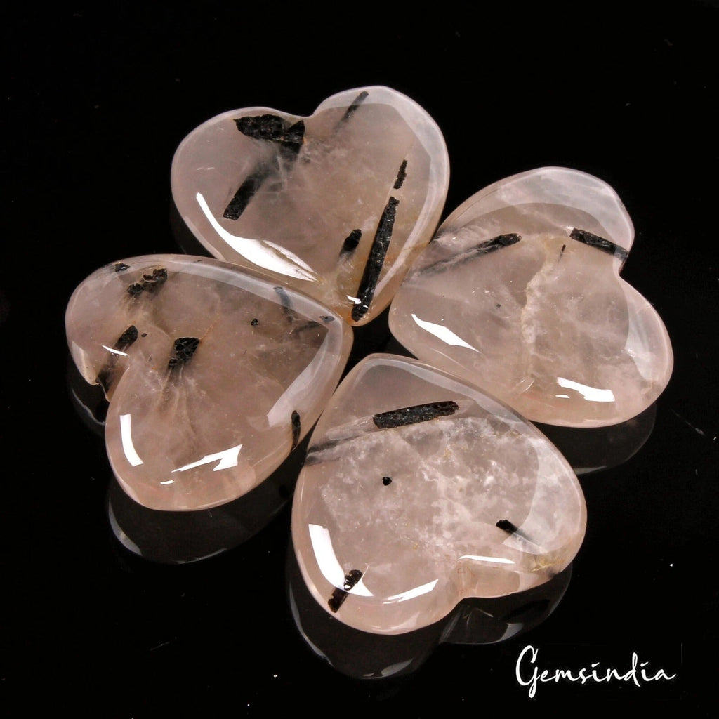 Natural Untreated Rutilated Quartz 214.20 Ct Heart Cabochon Loose Gems Lot 4 Pcs