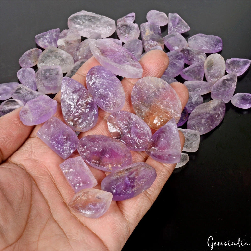 65 Pcs Natural Brazilian Amethyst Raw Face 13-41mm Druzy Loose Gemstones 1500 Ct