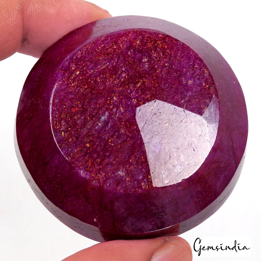 Red Beryl Loose Gemstone, Round Cut, Color Enhanced — 55 x 54 x 28mm, 640 Ct