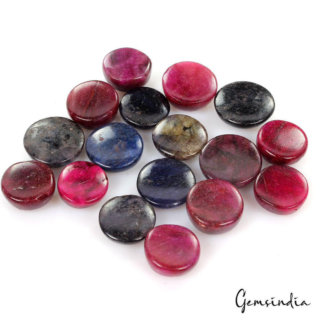 Certified 230 Ct Natural Ruby & Sapphire Round Cabochon Loose Gemstones 12-15mm