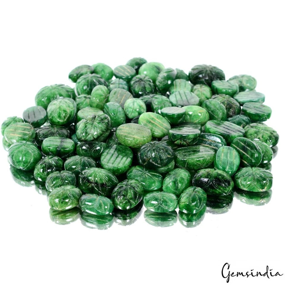 870 Ct/76 Pcs Natural Carving Green Emerald Mix, Ring Size Loose Gemstones Lot