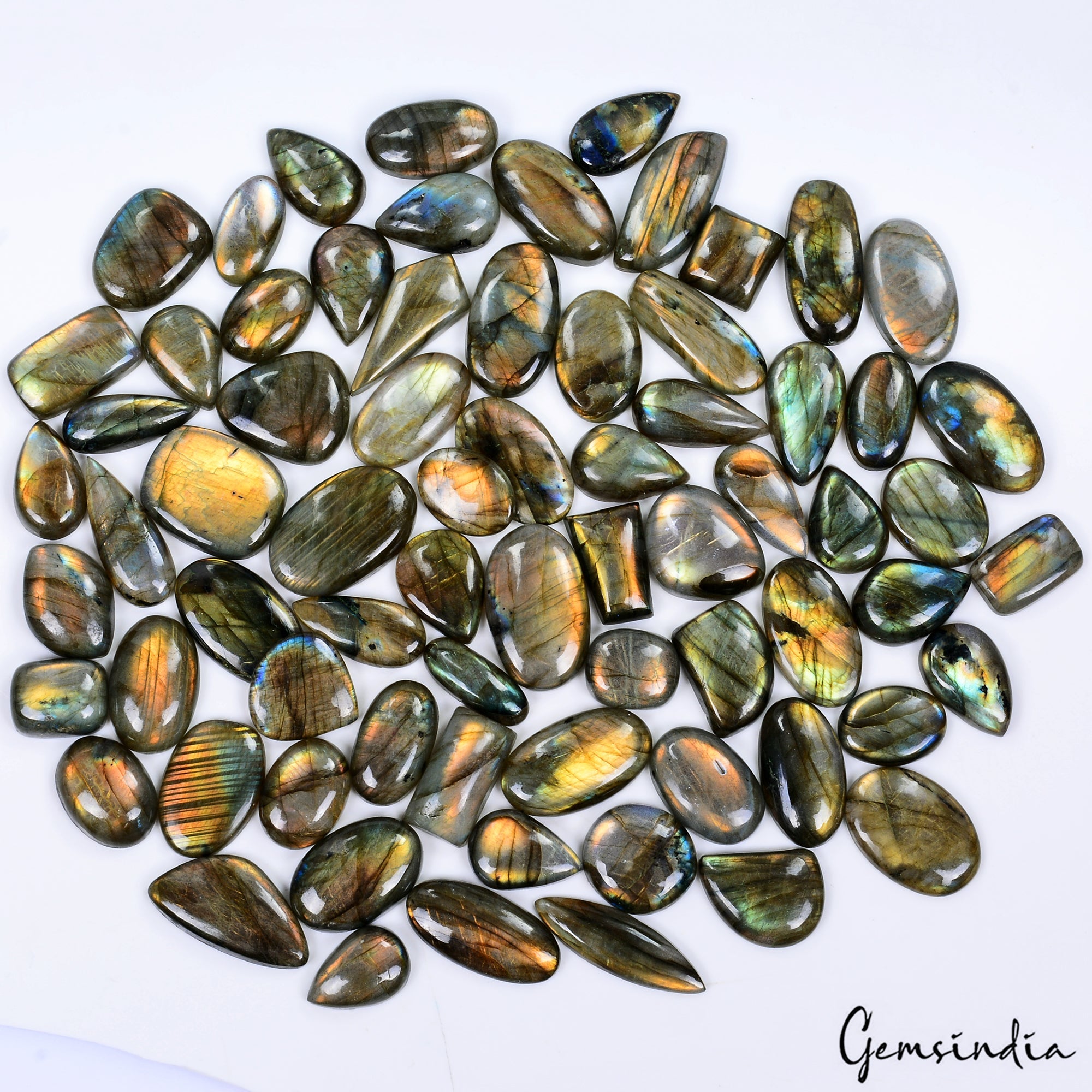 1800 Cts/71 Pcs Natural Untreated Multi Shine Labradorite Mix Cab Loose Gems Lot