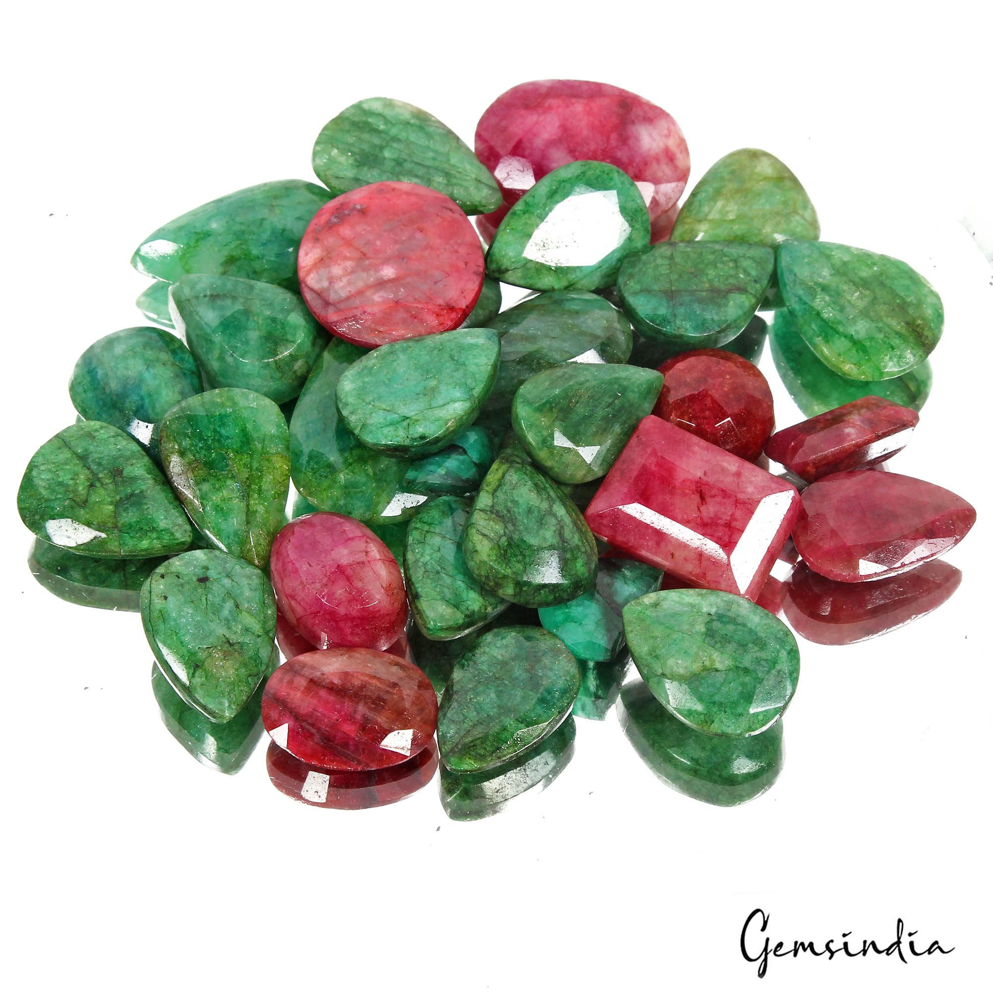 730 Cts/27 Pcs Natural Red Beryl Green Emerald Mixed Cut Loose Gems For Jewelry