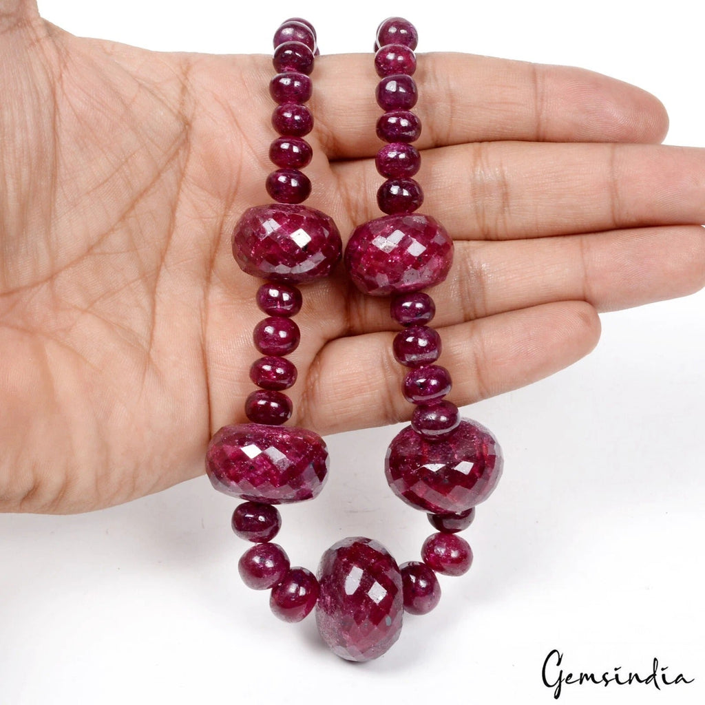 835 Cts Natural Dark Red Ruby Round Beaded Handmade Single Strand Necklace 21"