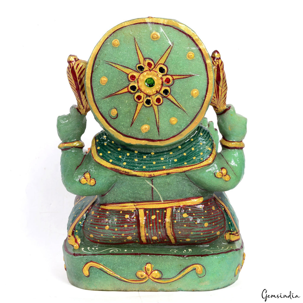 2.6 Kilo Ganesha 7.75" Hand Carved Sculpture/Statue in Green Aventurine Stone