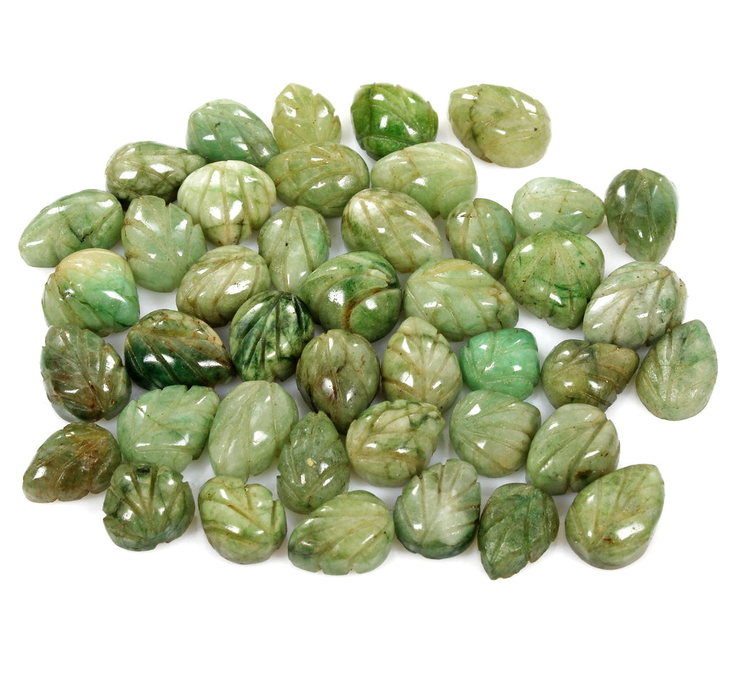 380Ct/42Pc Natural Carving Green Emerald Pear, Ring Size Loose Gemstones 11-15mm