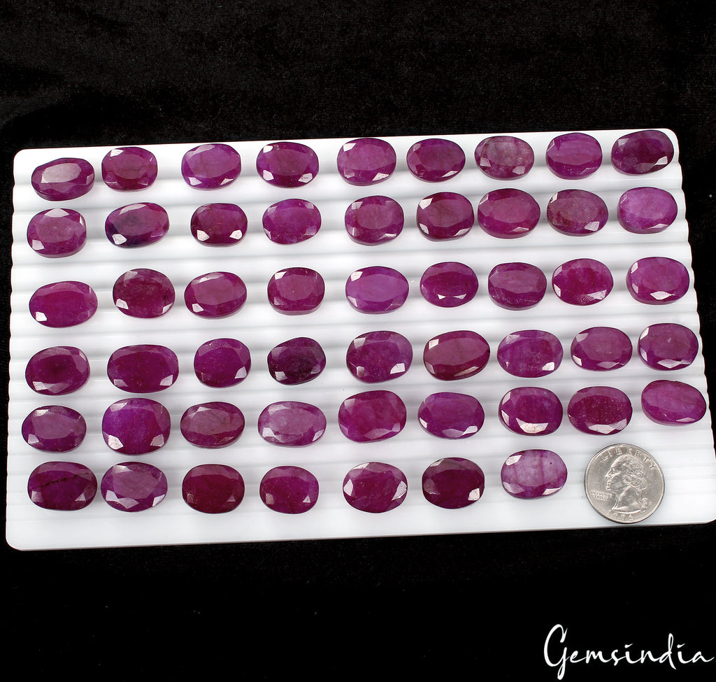 Red Beryl Lot, Loose Gemstone, Oval Faceted Cut Gemstone, Color Enhanced — 52 Pieces, 17mm to 20mm, 1000 Ct, Madagascar