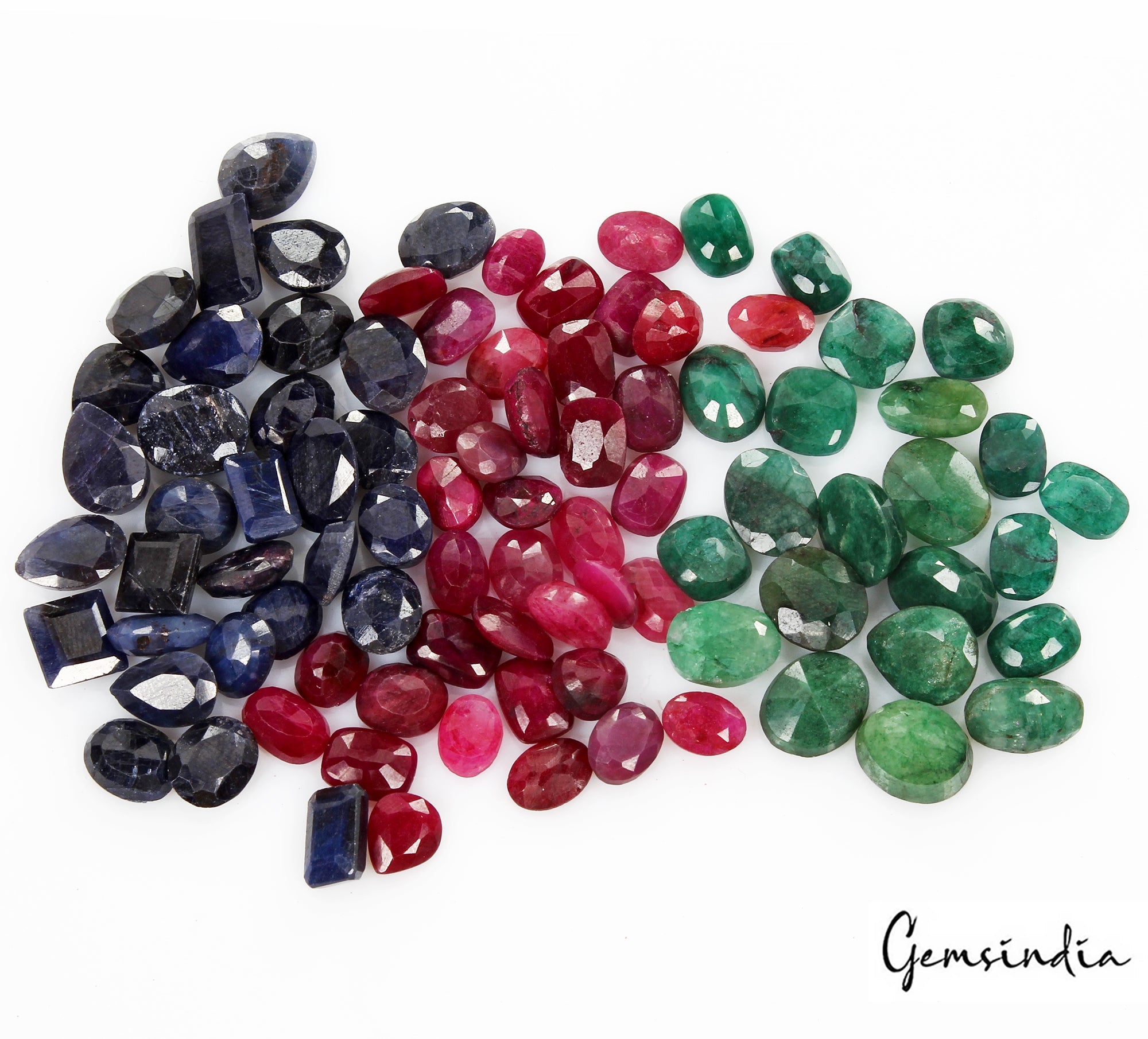 197 Ct/89P Natural Ruby Emerald & Sapphire Loose Mix Cut Gemstones Certified Lot