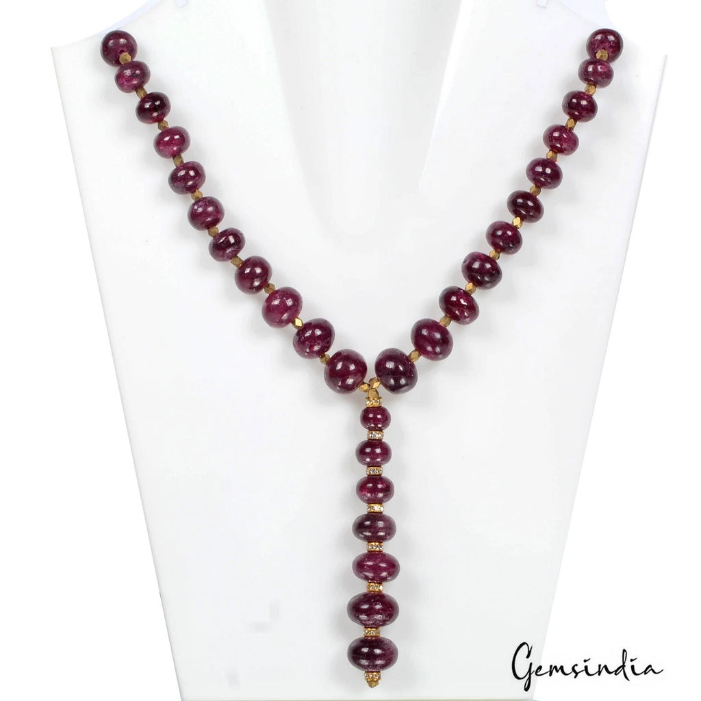 Ruby Necklace, Color Enhanced, Red — 7mm to 12mm, 600 Ct, Madagascar