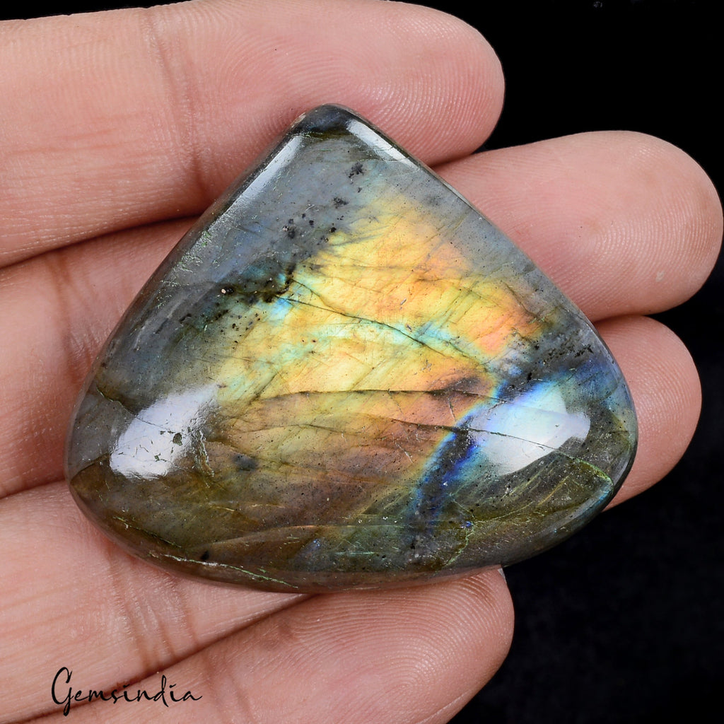 156 Ct Natural Untreated Golden Blue Shine Labradorite Pear Cab Gem For pendant