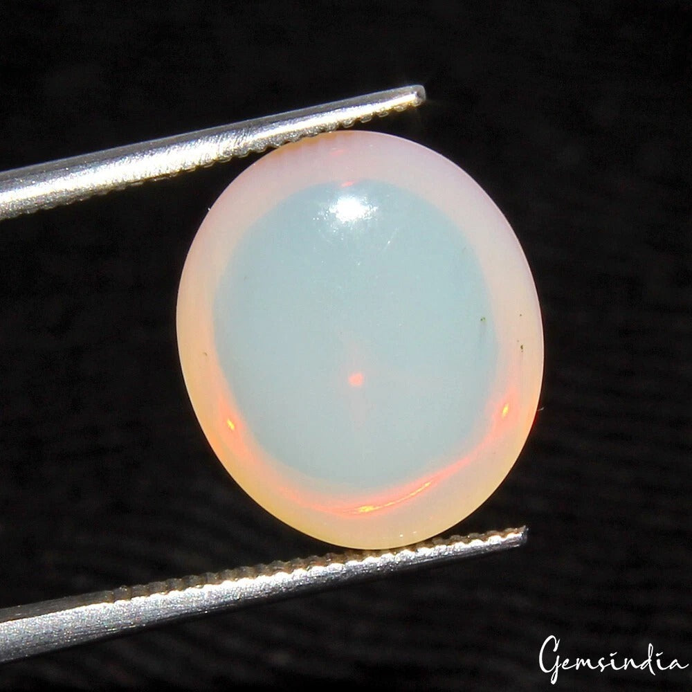 Certified 6.00 Ct Natural White Untreated Australian Opal Multi Shine Oval Gem