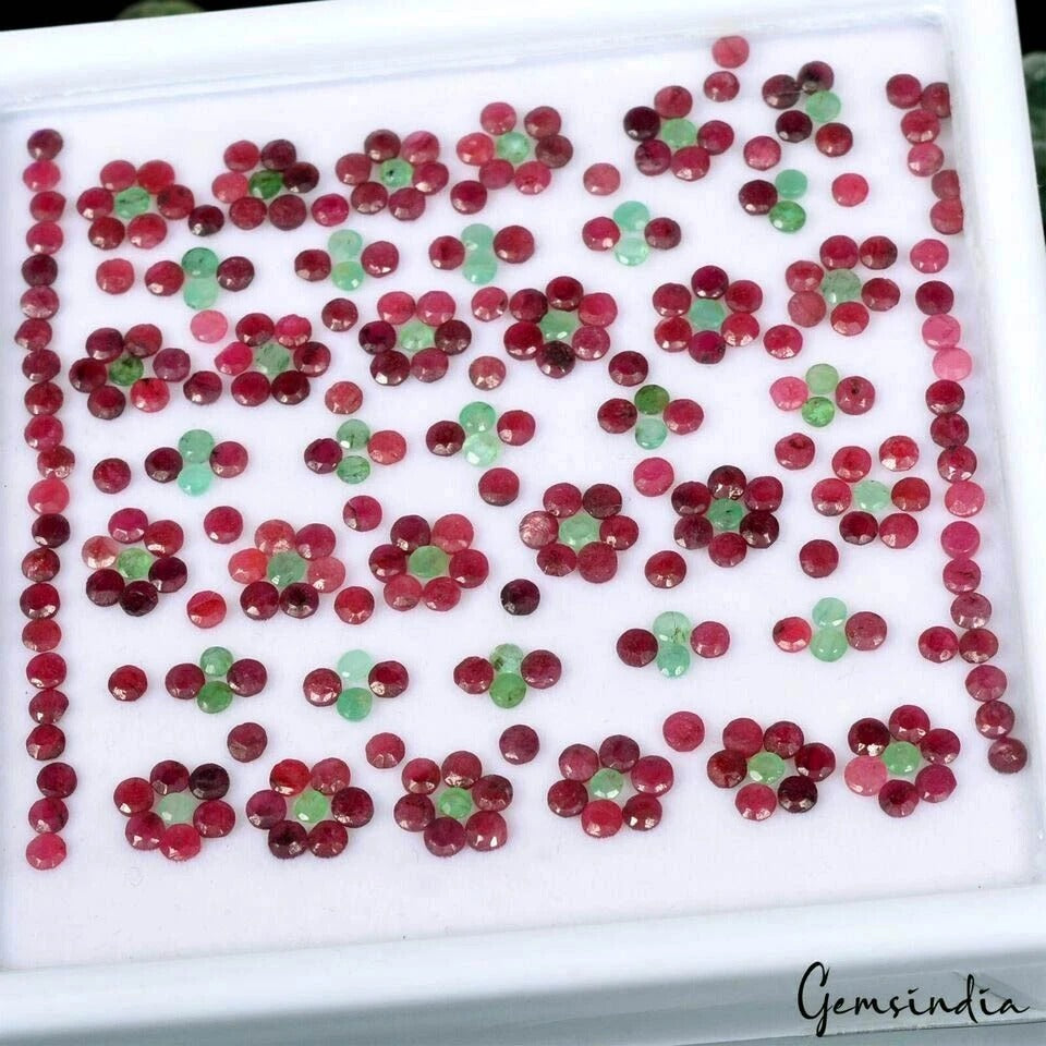 2.5mm-3mm Round Cut Natural Emerald Ruby Loose Jewelry Kind Gemstones~300 Pcs