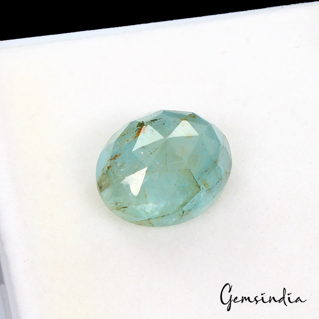 Aquamarine Loose Gemstone, Oval Checker Cut, Untreated — 33x23x19 mm, 7.80 Ct, Brazil