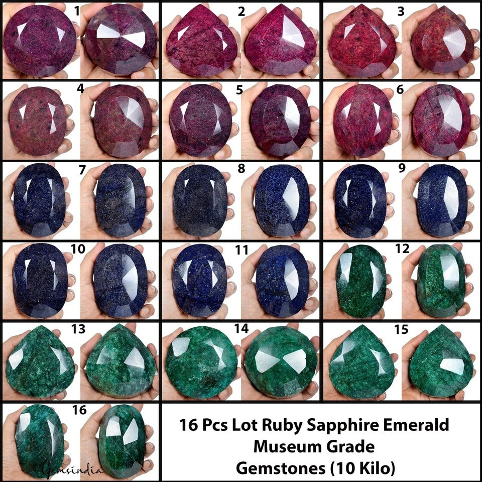 10 Kg Natural Ruby Emerald Sapphire Mix Cut Museum Size Loose Gemstones 72-111mm