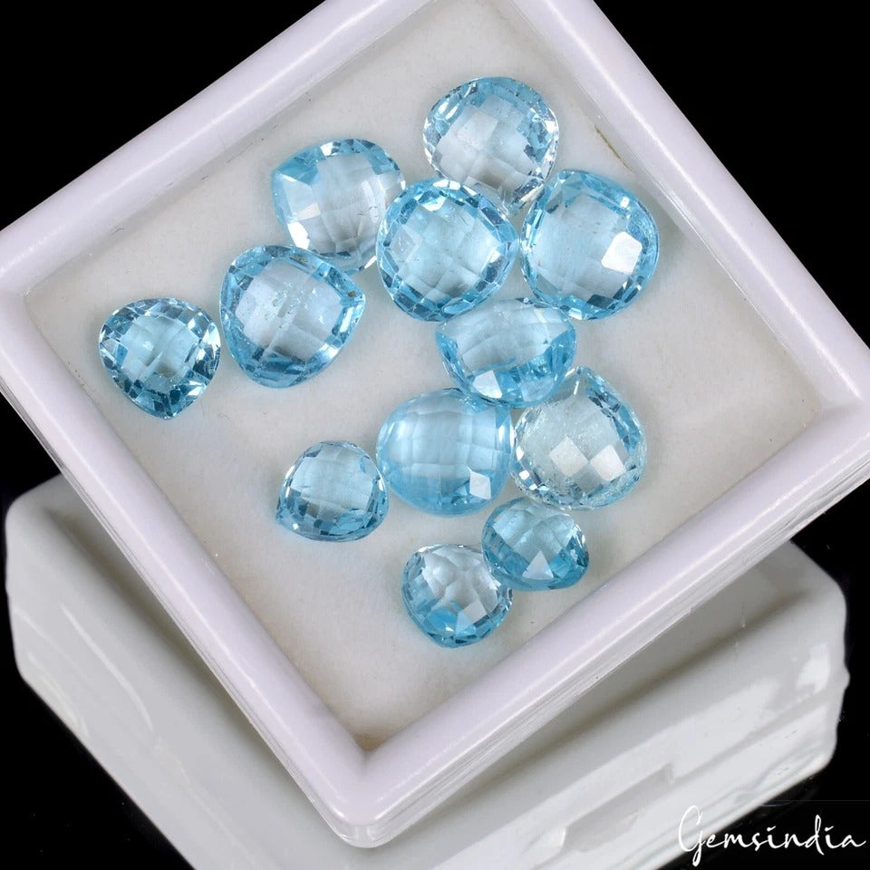 Blue Topaz Lot, Loose Gemstone, Pear Checker Cut, Untreated — 12 Pieces, 7mm, 29.90 Ct, Brazil