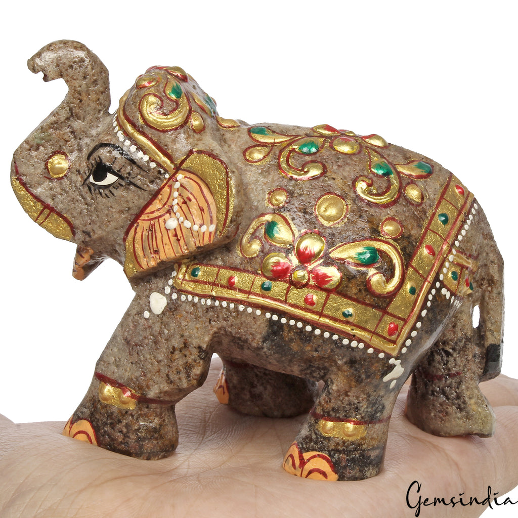 Agate Elephant Figurine, Untreated, Gold — 96x56x50mm, 1250 Ct, India