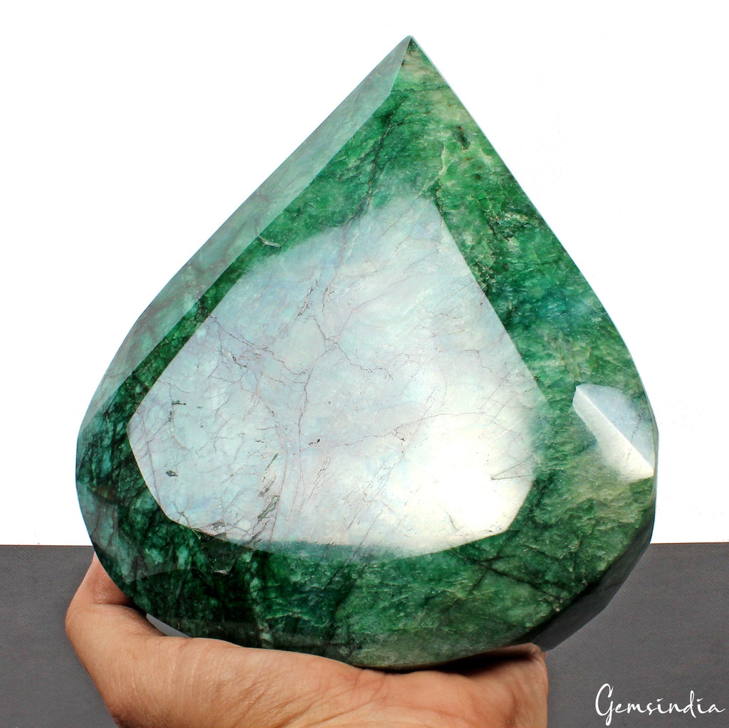 Biggest 3.1 Kilo Natural BrazilianGreen Emerald Pear Faceted Huge Size Gemstone