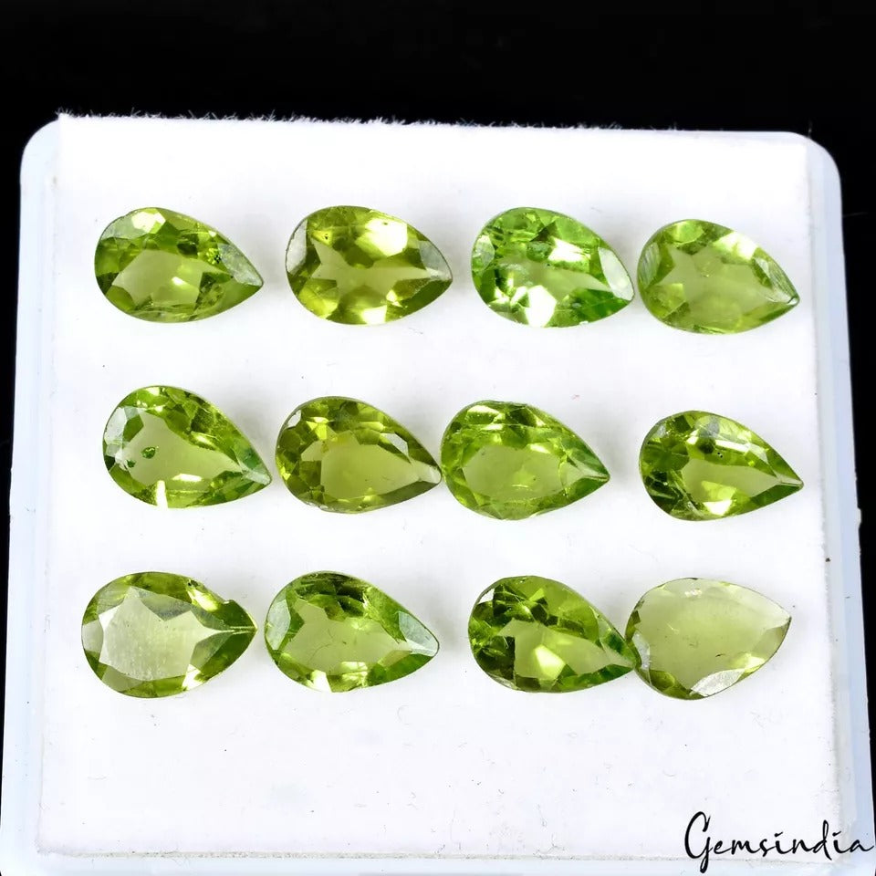 Peridot Lot, Loose Gemstone, Pear, Untreated — 12 Pieces, 10mm, 18.90 Ct