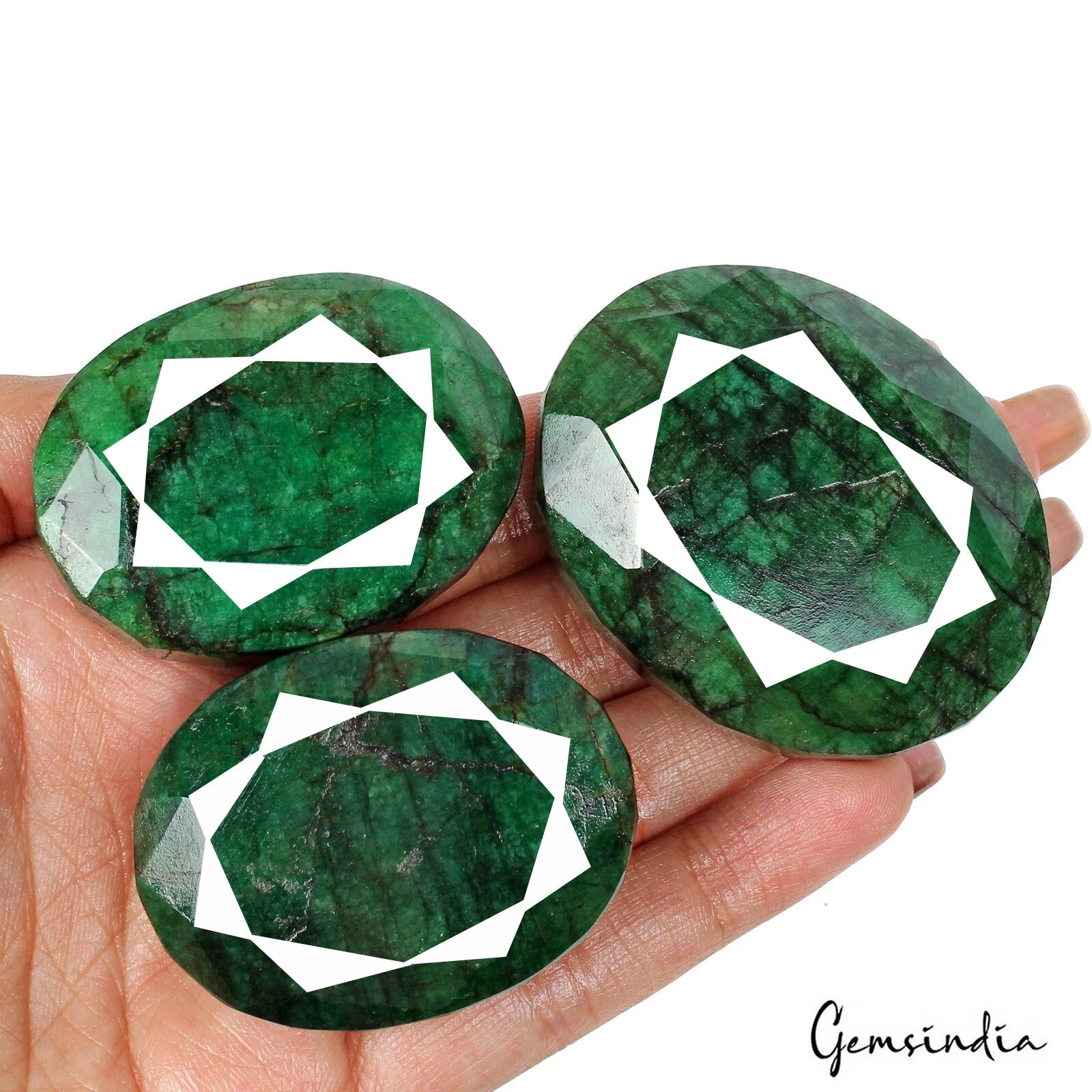 3 Pcs Natural Green Emerald From Brazil 46-53mm Pendant Size Gemstones~ 900 Cts