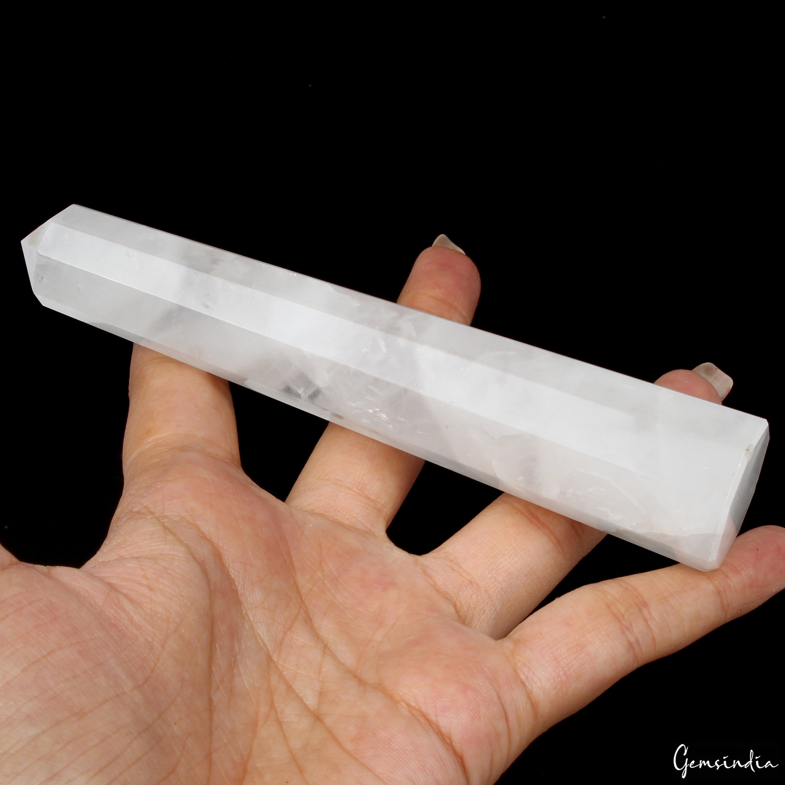 136 Gm/5.3" Natural White quartz obelisk crystal tower wand point Reiki healing