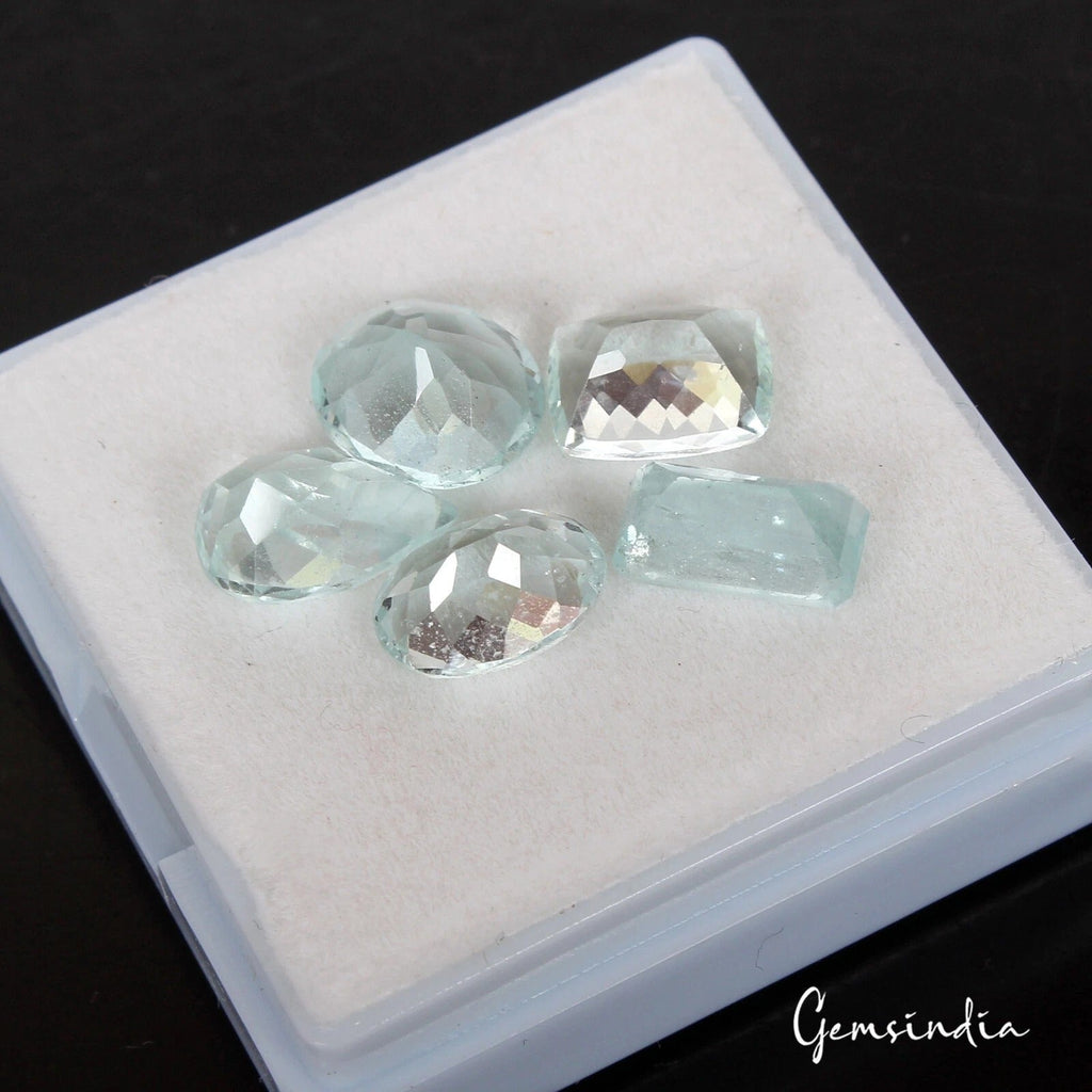 Certified 13.70 Ct/5Pcs Natural Brazilian Untreated Aquamarine Mix Cut Gems Lot