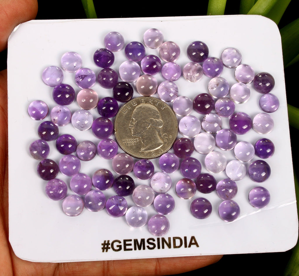 75 Pcs Natural Amethyst 8mm Round Cab Loose Untreated Gemstones Wholesale Lot