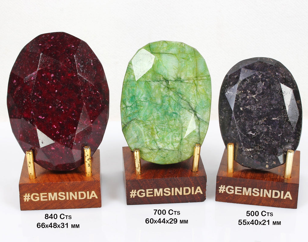 2050 Ct Natural Ruby Emerald Sapphire Oval Earth Mined Huge Loose Gems w/ Stand