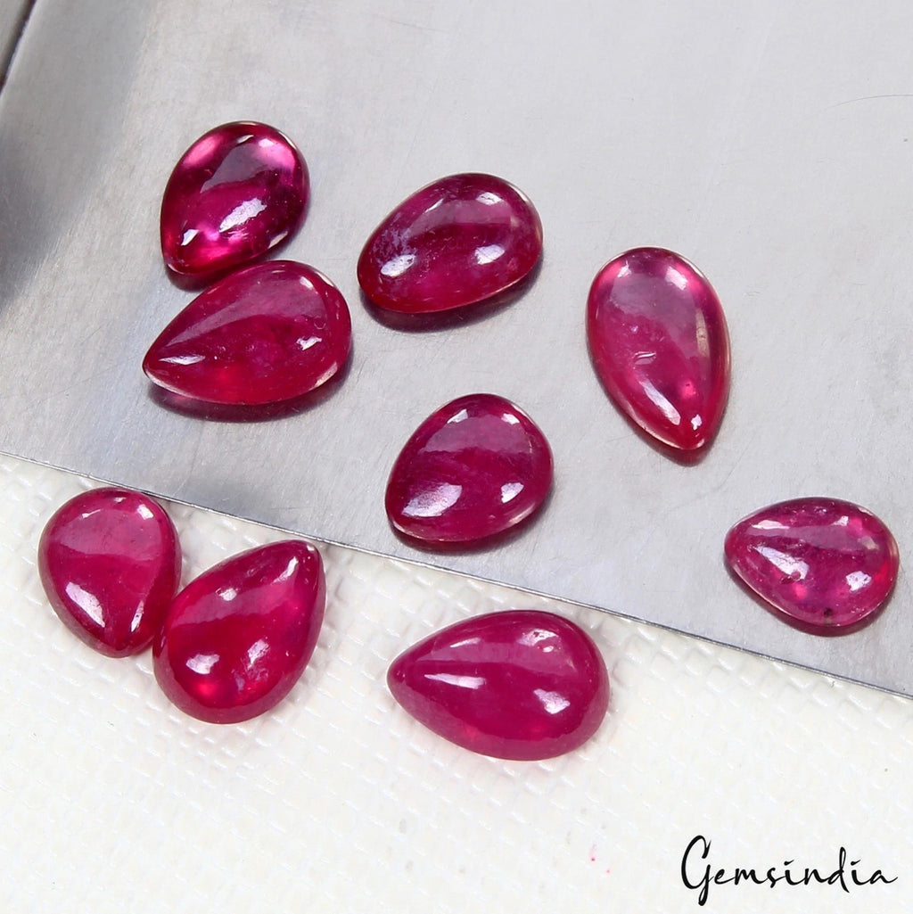 Ruby Loose Gemstone, Pear cabochon Number Of Stone : 9, Heated — 6mm, 8.50 Ct, Mozambique