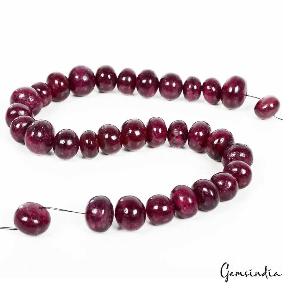 720 Ct/32Pc Natural Red Ruby Rondelle Cab Drilled Loose Beads Strand For Jewelry