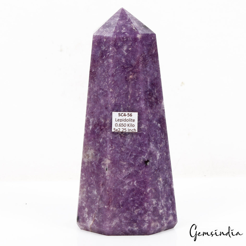 650 Gram Natural Untreated Purple Lepidolite Obelisk Crystal Wand Point Tower 5"