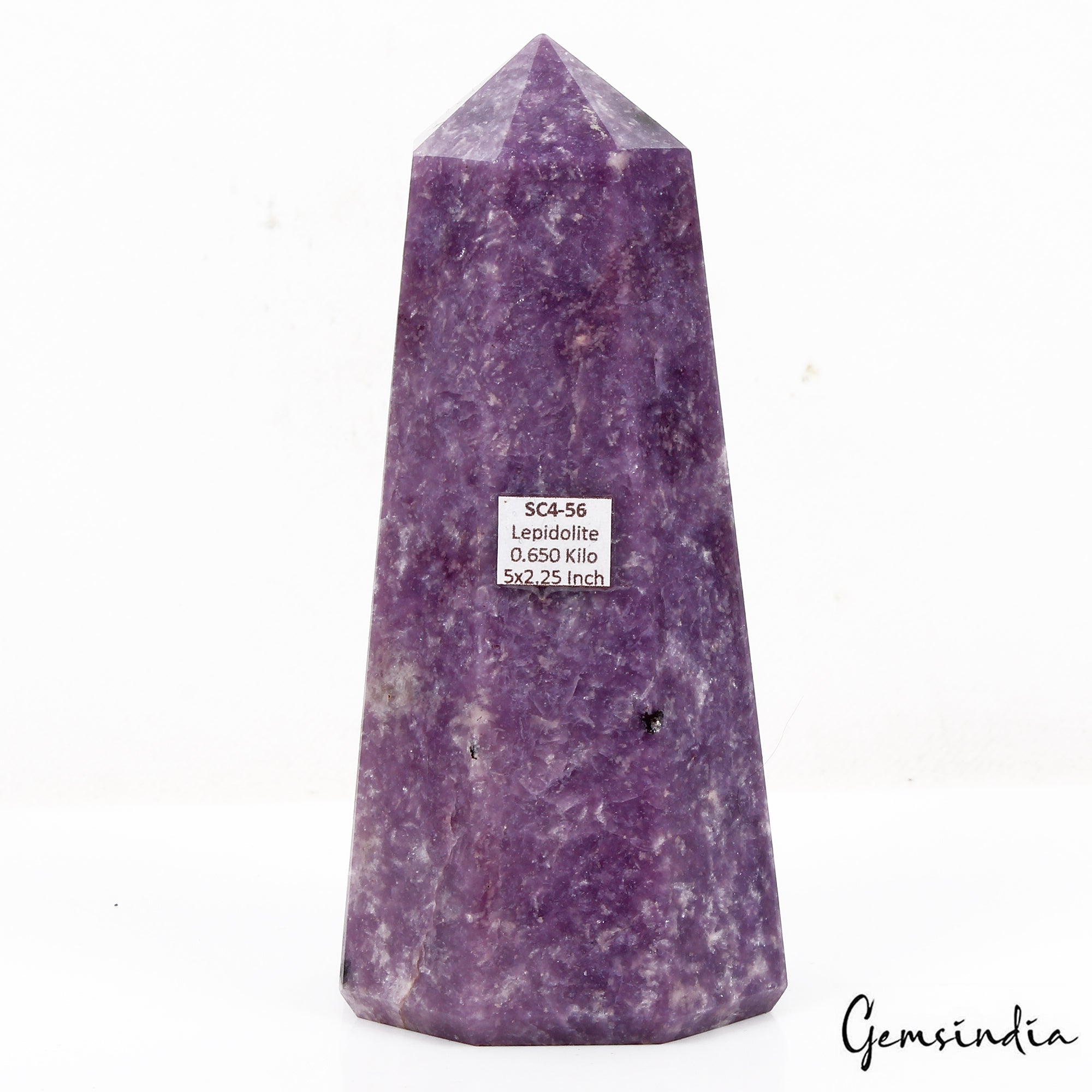 650 Gram Natural Untreated Purple Lepidolite Obelisk Crystal Wand Point Tower 5"