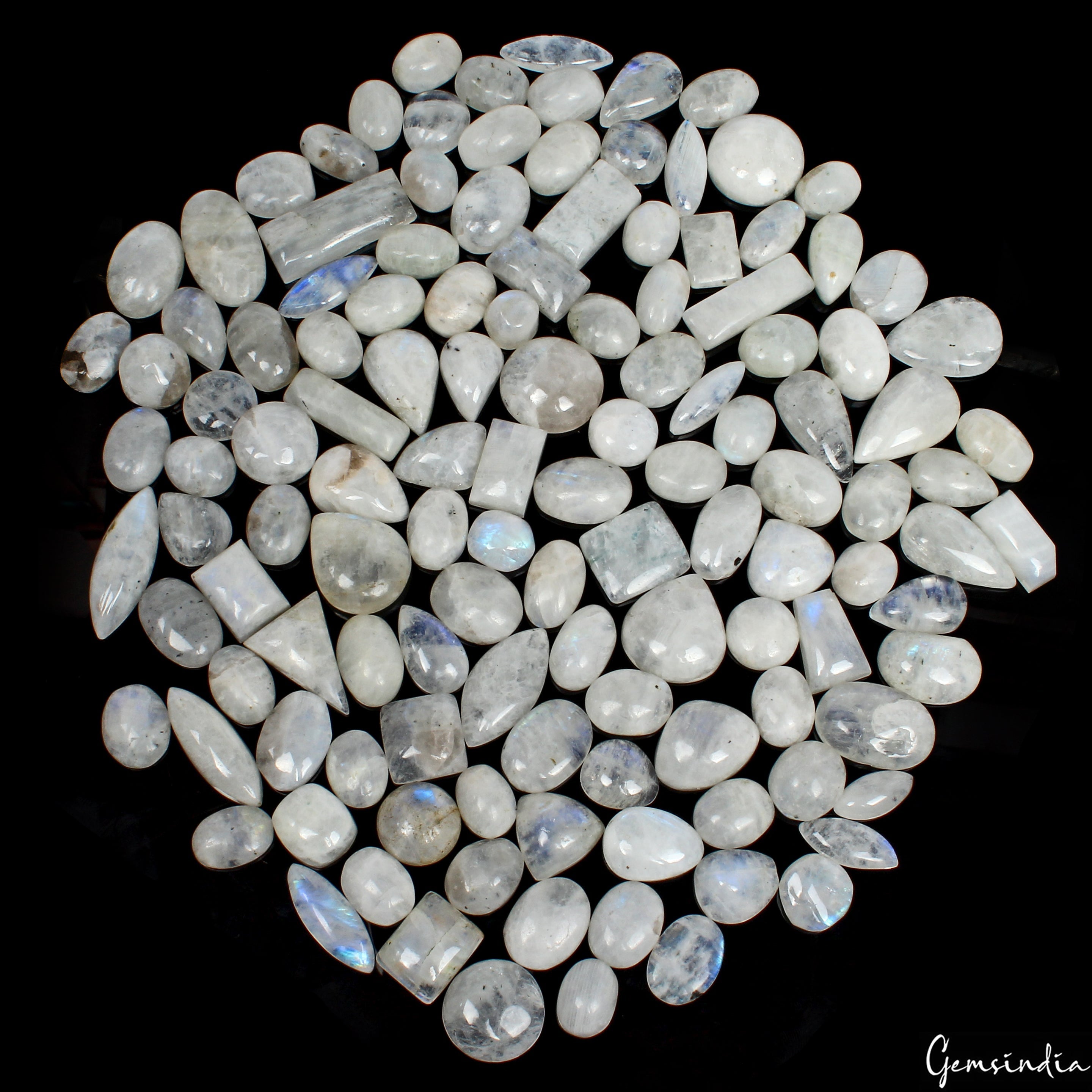 1380Ct Natural Moonstone Cabochon Blue Flashy Mix Gemstone Wholesale Lot 126 Pcs