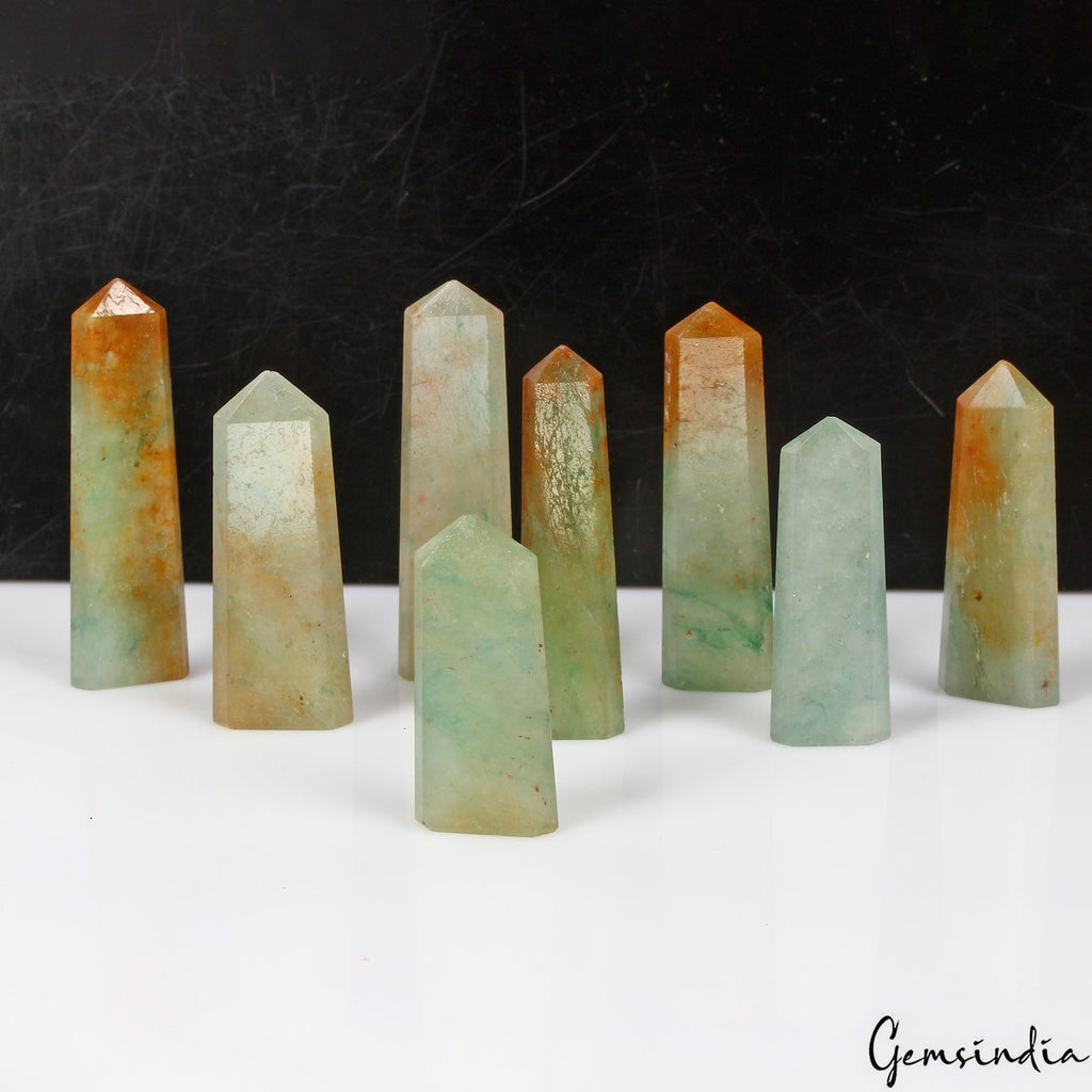 8 Pcs Aventurine Healing Crystal Wands Obelisk Chakra Tower Point ~ 300 Cts