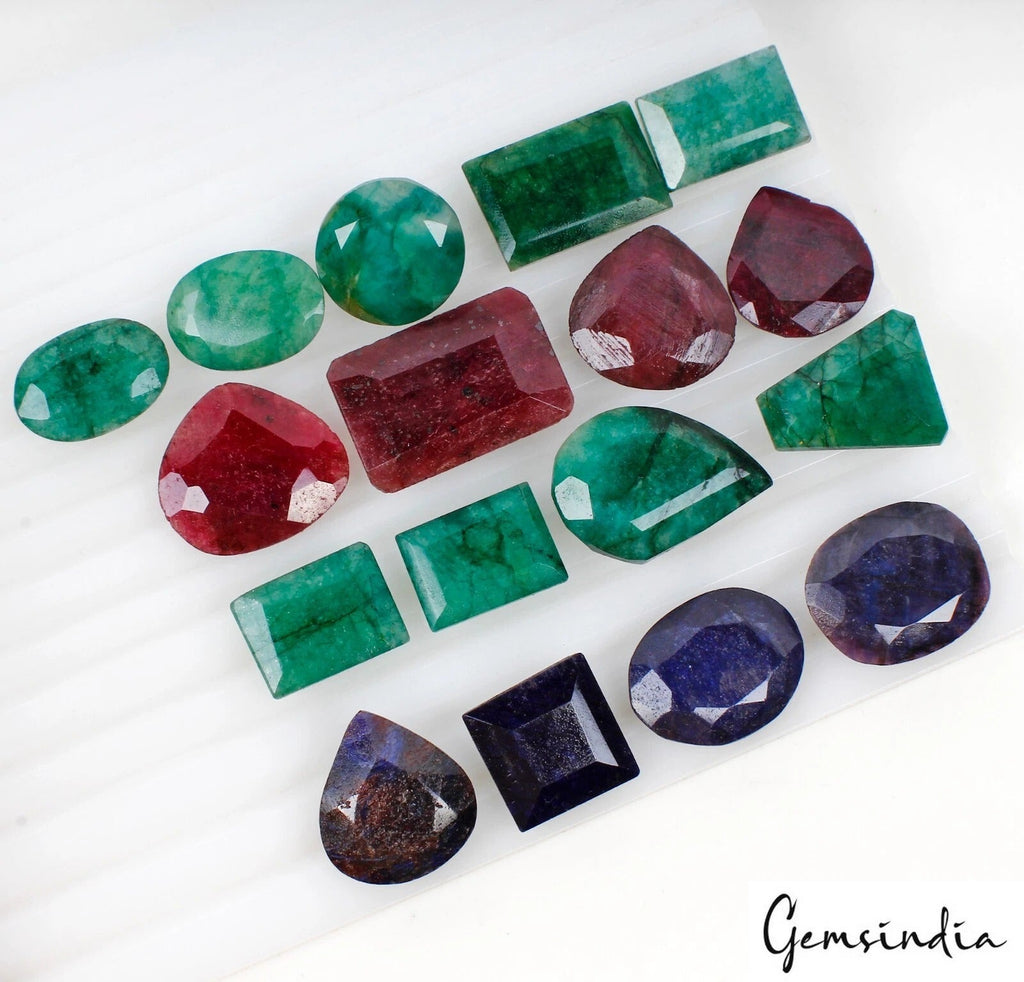 550 Ct Natural Ruby Emerald Sapphire Mix Cut Loose Jewelry Making Gems 20mm-30mm