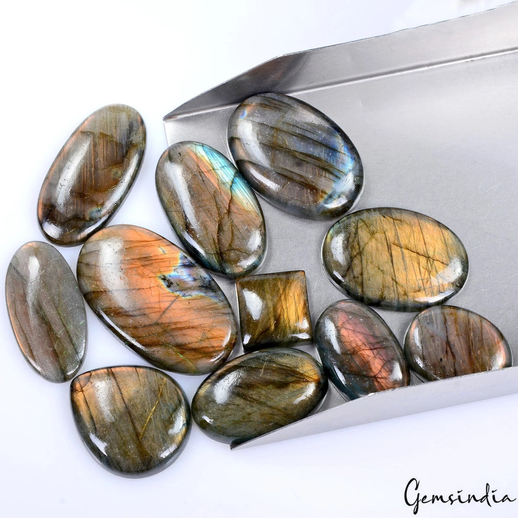 Labradorite Lot, Cabochon, Untreated — 11 Pieces, 18mm to 45mm, 490 Ct