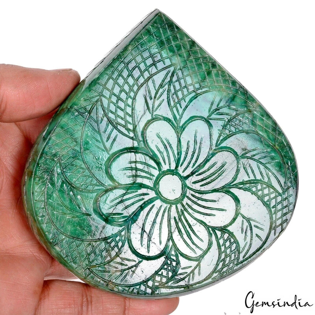 Natural Green Brazilian Emerald With Floral Carving Earth Mine 2650 Ct Loose Gem
