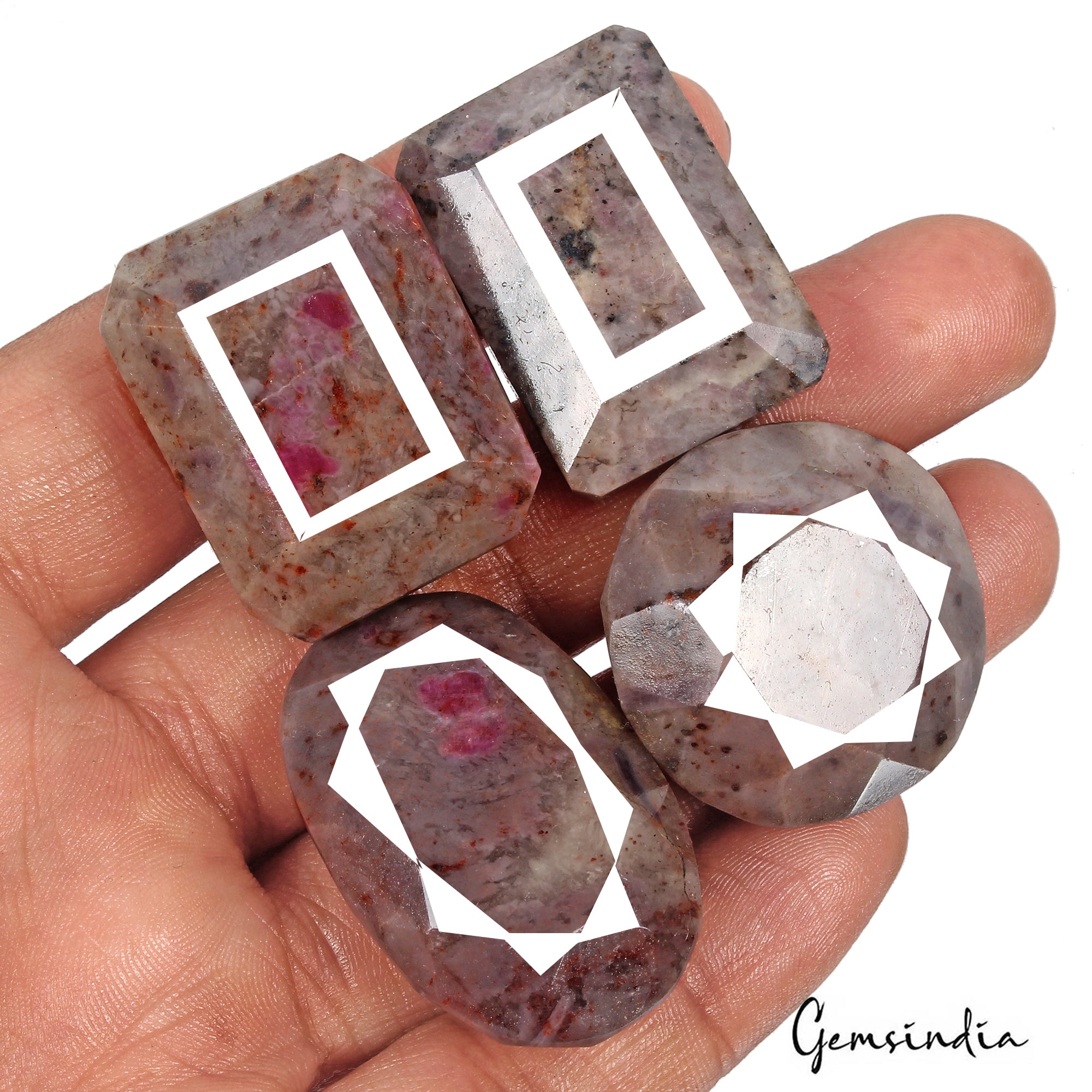 520 Ct/4 Pc Natural Untreated Ruby in Crystal Matrix Mix Cut Wholesale Gem Lot
