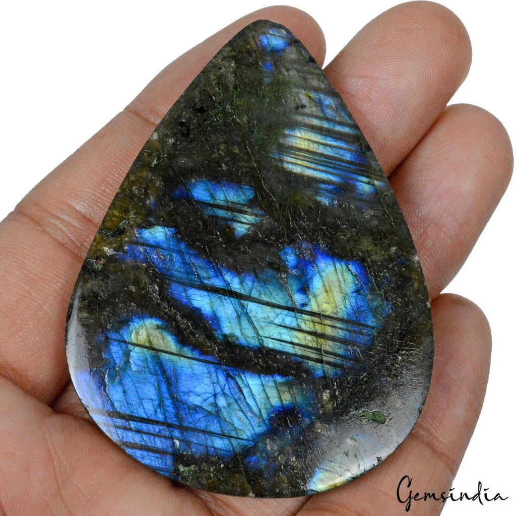 220 Cts Natural Untreated Golden Blue Labradorite Pear Cab Loose Gem For Pendant